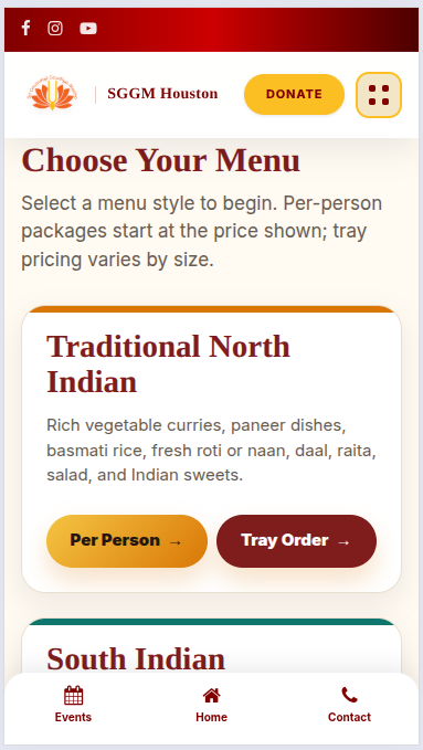 Prasadam Catering Menu